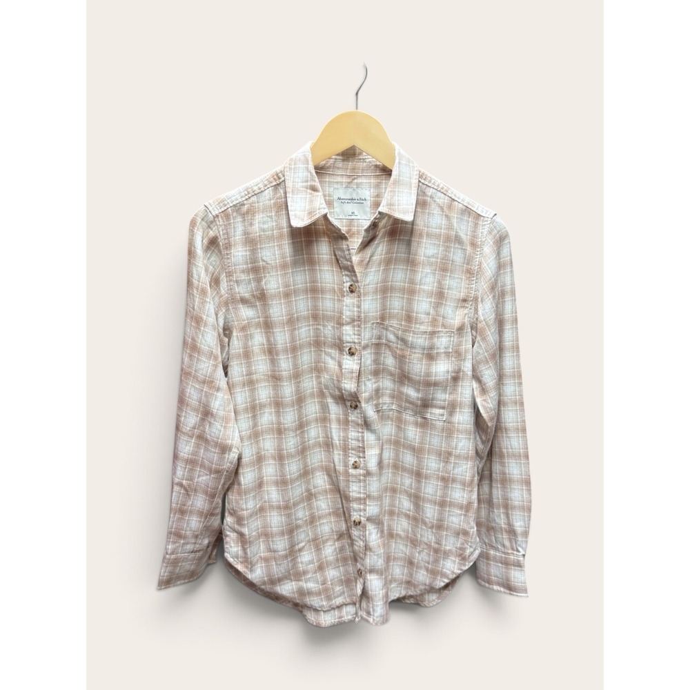 Abercrombie & Fitch Soft A&F Collection Plaid Flannel Button Down Shirt Tan XS